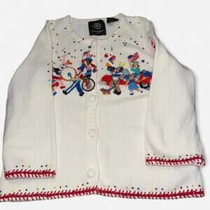 vintage white cardigan is a Michael Simon Patriotic Parade sweater